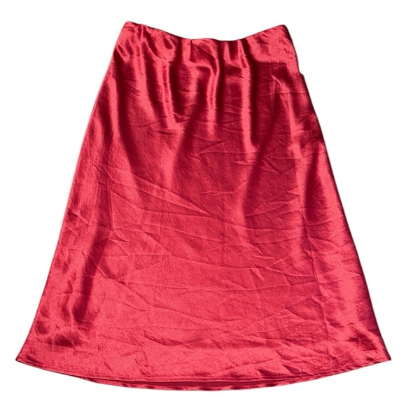 Karen Kane Lipstick Red Satin Bias Slip Midi Skirt Cocktail - Picture 3 of 13
